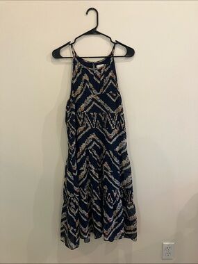 Navy Floral Chevron Halter Midi Dress